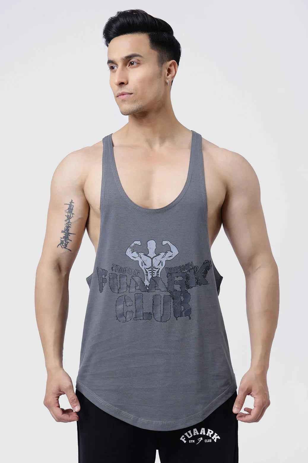 Fuaark Nz grey Club Stringer Tank Top for men, designed for ultimate performance and athletic comfort.