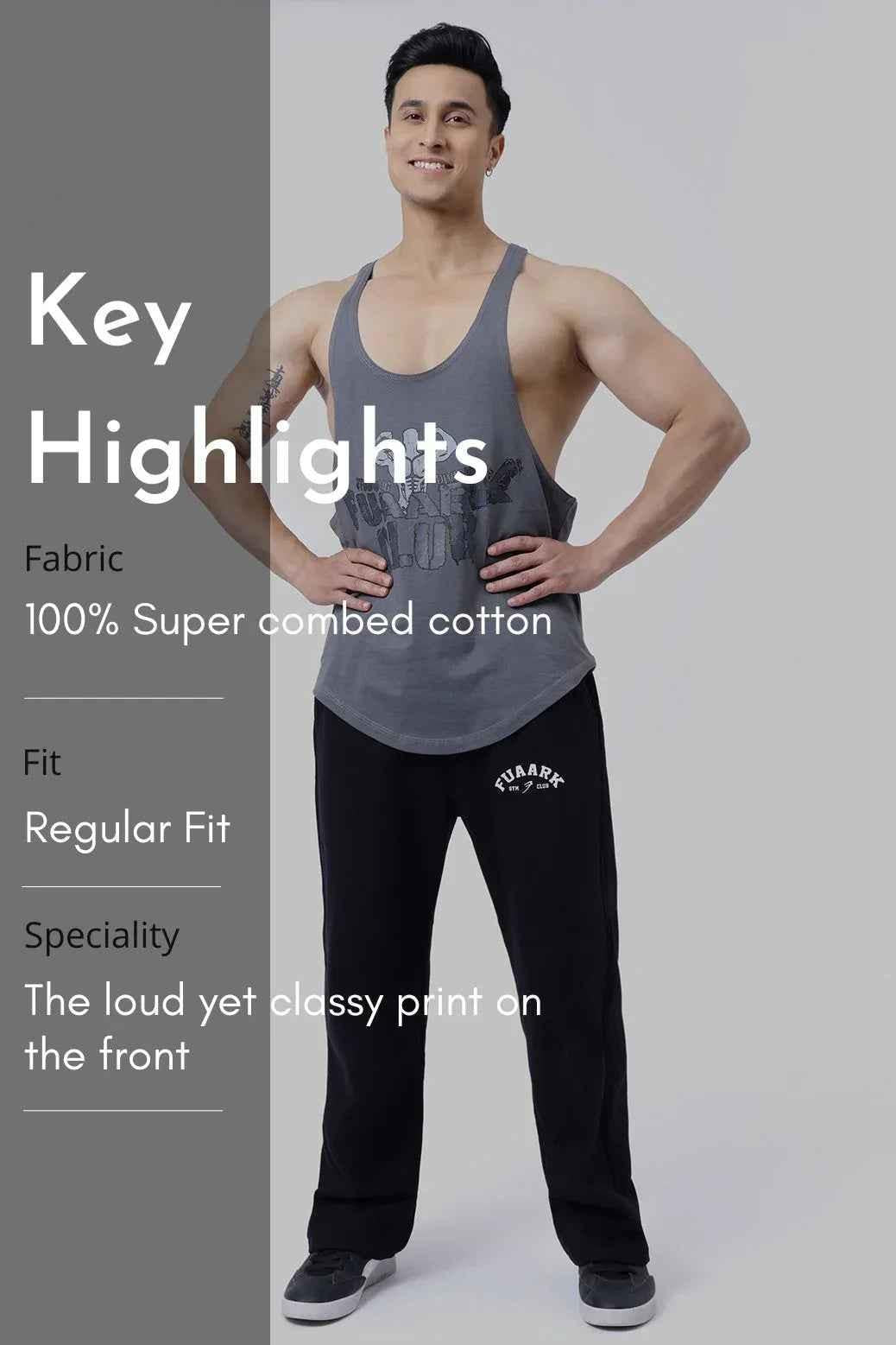 Fuaark Nz grey Club Stringer Tank Top for men, designed for ultimate performance and active workouts.