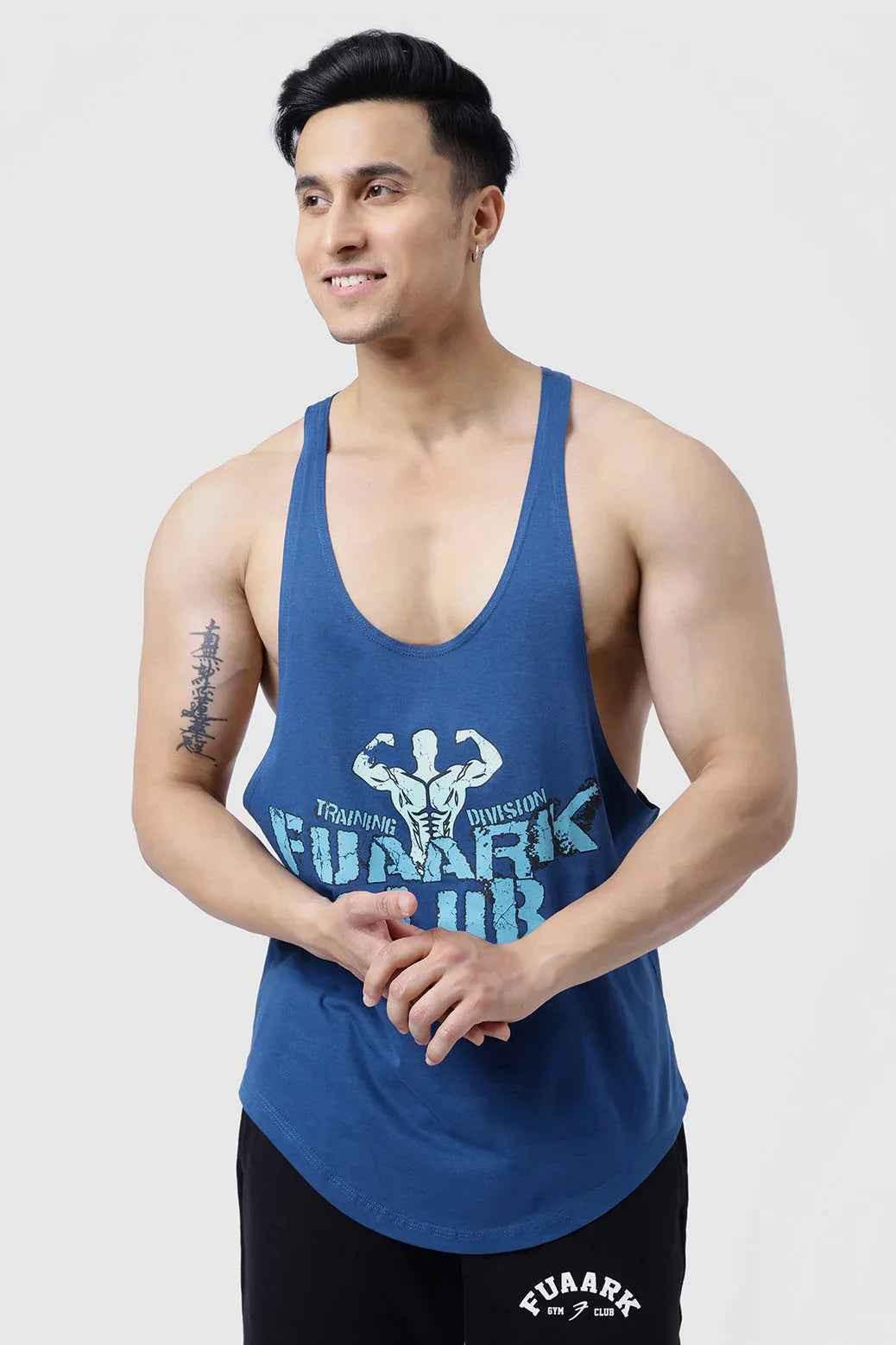 Fuaark NZ Club Stringer teal tank top, fitted sleeveless athletic shirt with brand logo, casual and sporty style.