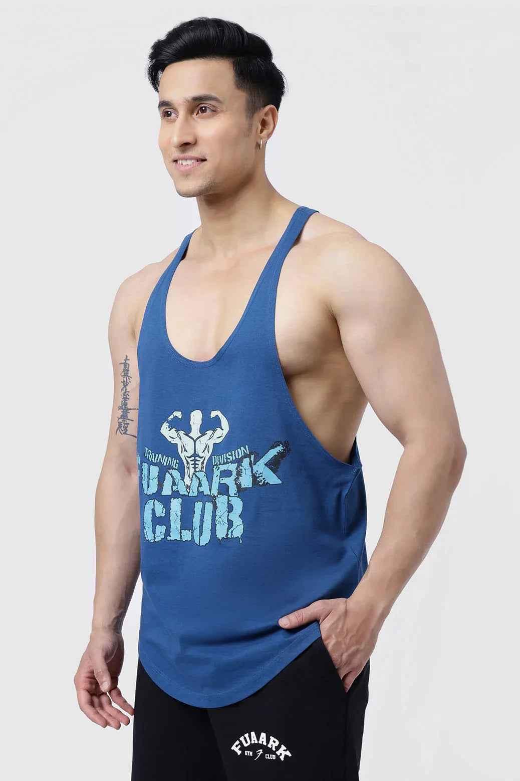 Teal Fuaark Nz Club Stringer tank top with fitted design, displayed flat on a white background.