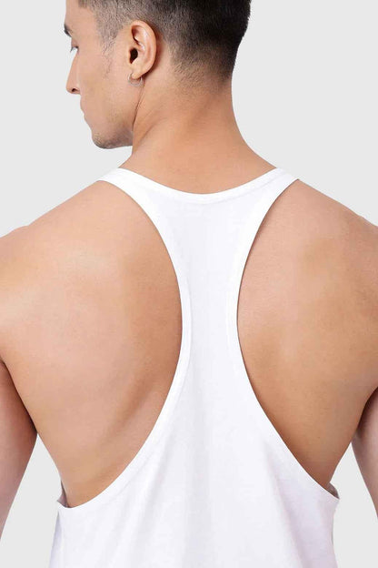 White Fuaark Club Stringer tank top for men, made by Fuaark NZ, designed for premium comfort and performance.