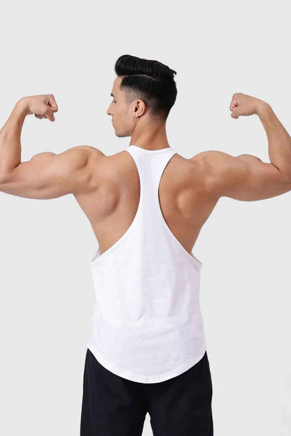 Fuaark NZ white club stringer tank top, premium sleeveless athletic top for performance and training.