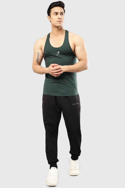 Fuaark Nz Legacy Stringer Tank Top in vibrant bottle green, sleeveless design for athletic or casual wear.