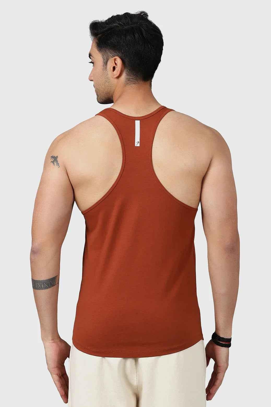 Fuaark Nz Legacy Stringer Salsa Brown Tank Top for men, soft fabric, sleeveless design, casual style and comfortable fit.