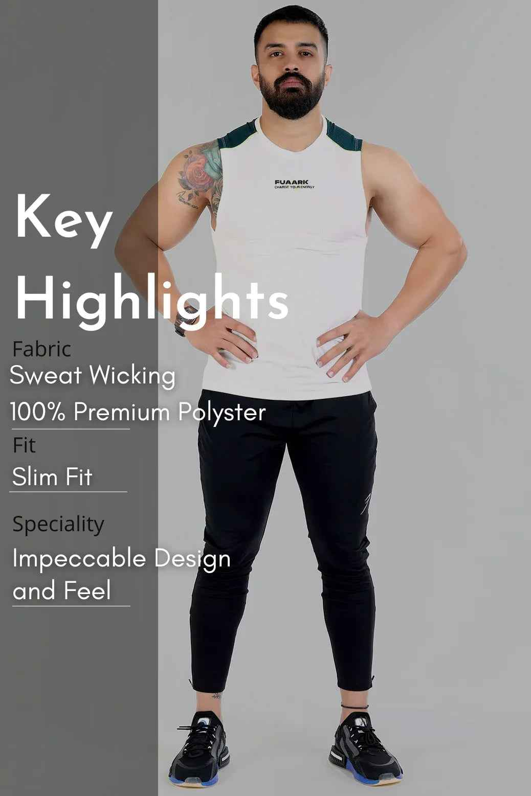 White Fuaark Nz lining tank top, stylish and versatile tank top for everyday wear, shown on a model.