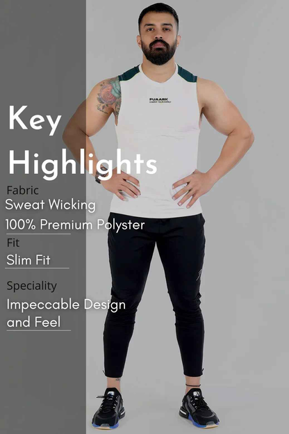 White Fuaark Nz lining tank top, stylish and versatile tank top for everyday wear, shown on a model.