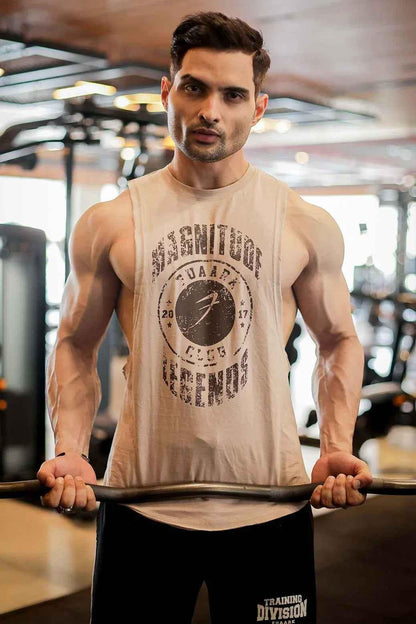 Beige Fuaark Nz deep arm tank top, stylish and comfortable sleeveless tank top for everyday casual wear.
