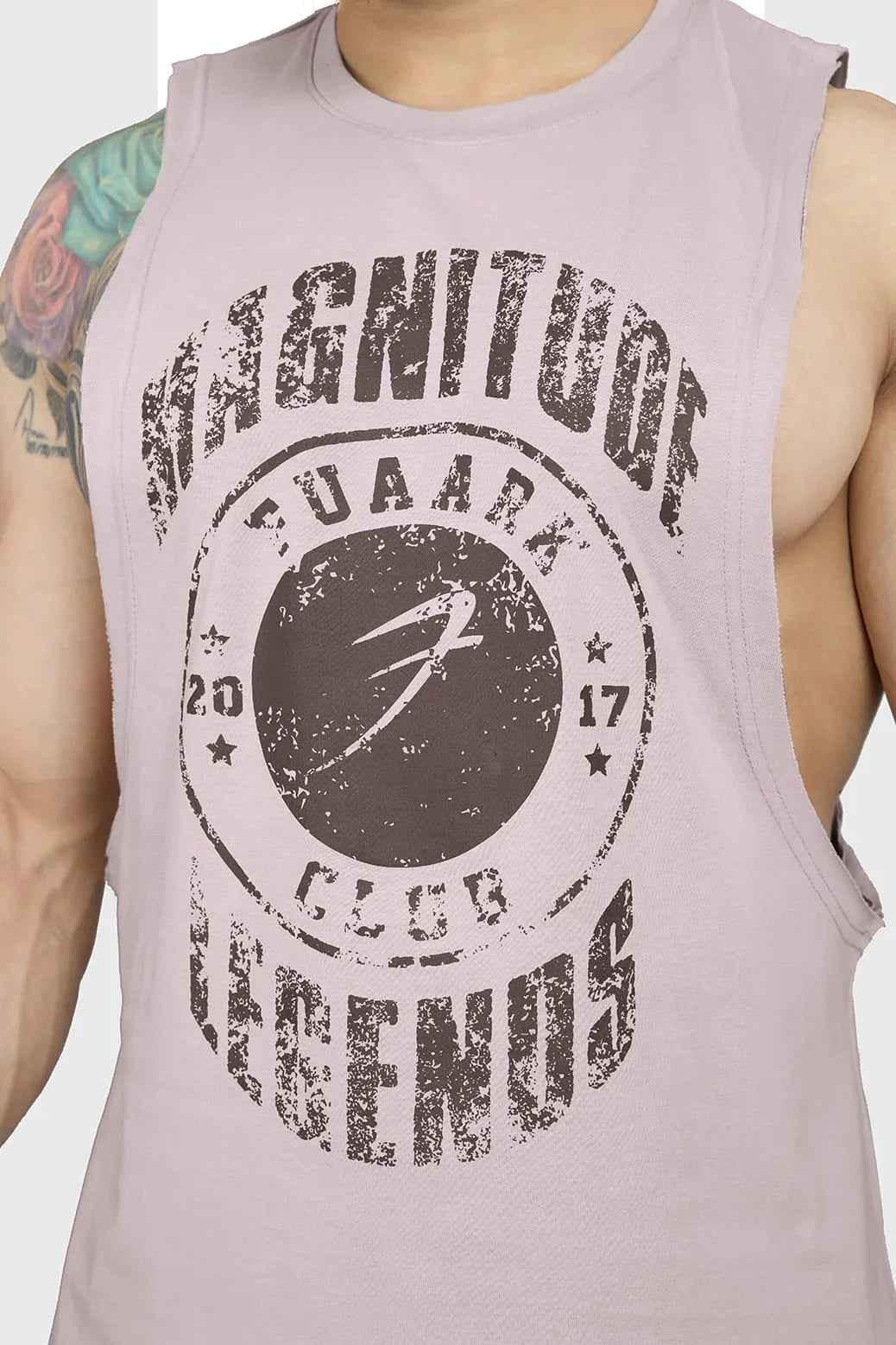 Beige Fuaark Nz Magnitude Deep Arm Tank Top, stylish and comfortable sleeveless tank for everyday wear.