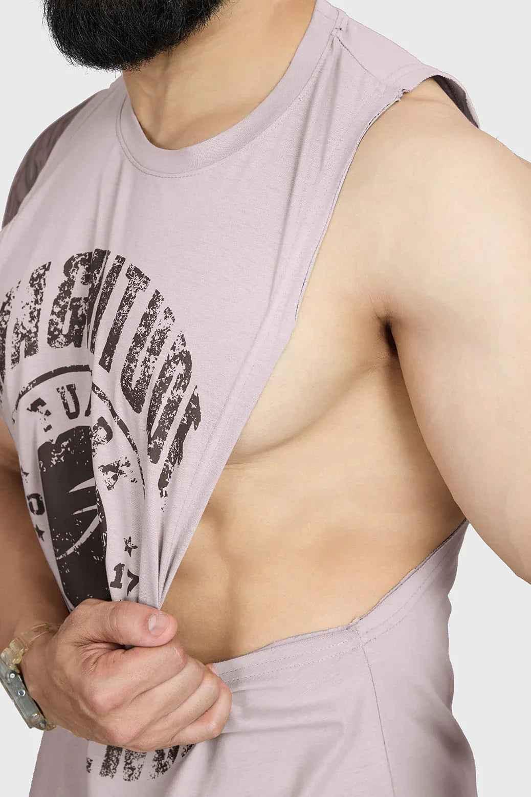Beige Fuaark Nz Magnitude Deep Arm Tank Top, stylish and comfortable sleeveless tank for everyday casual wear.