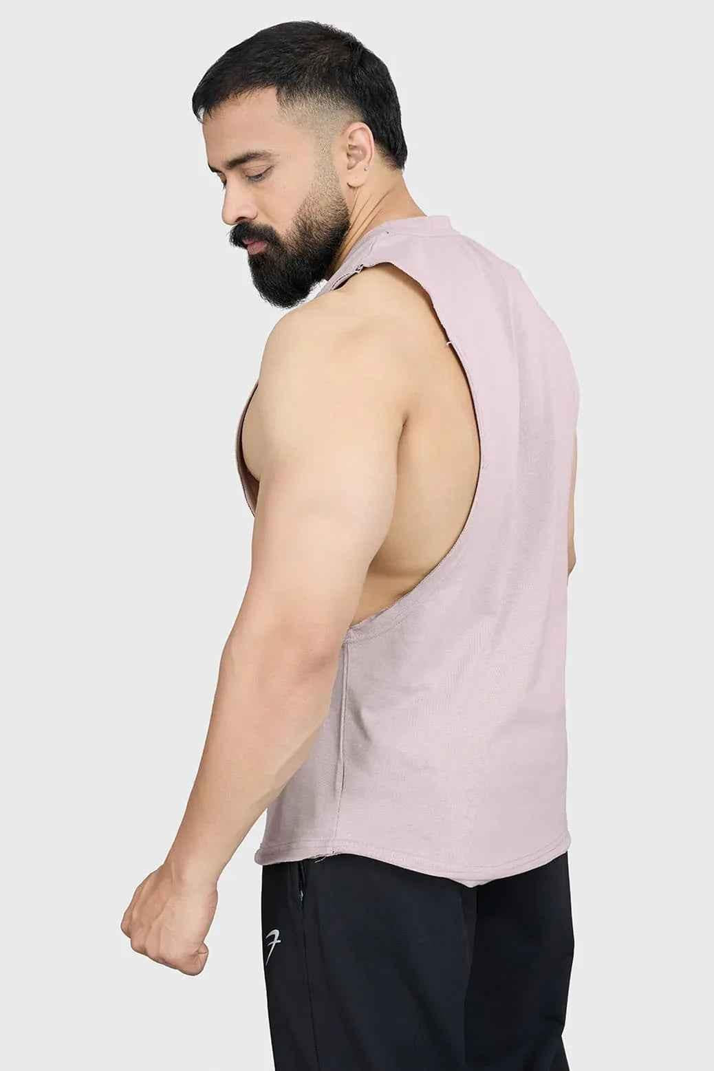 Beige Fuaark NZ Magnitude Deep Arm Tank Top, stylish and comfortable sleeveless tank for everyday wear, casual and versatile.