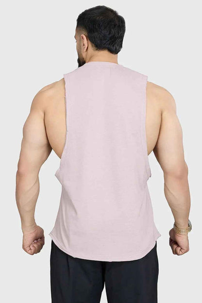 Beige Fuaark NZ Magnitude Deep Arm Tank Top, stylish and comfortable sleeveless tank for everyday wear.