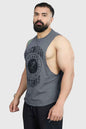 Fuaark Nz Magnitude Deep Arm Tank in grey, sleeveless tank top with deep armholes, casual athletic style.