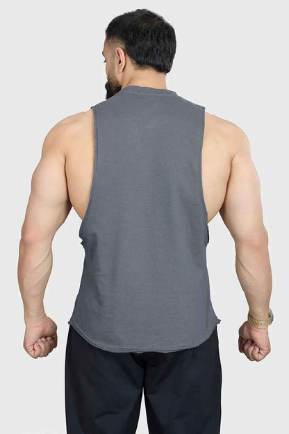Fuaark Nz Magnitude Deep Arm Tank Grey, men's sleeveless tank top with deep armholes, casual fitness style.