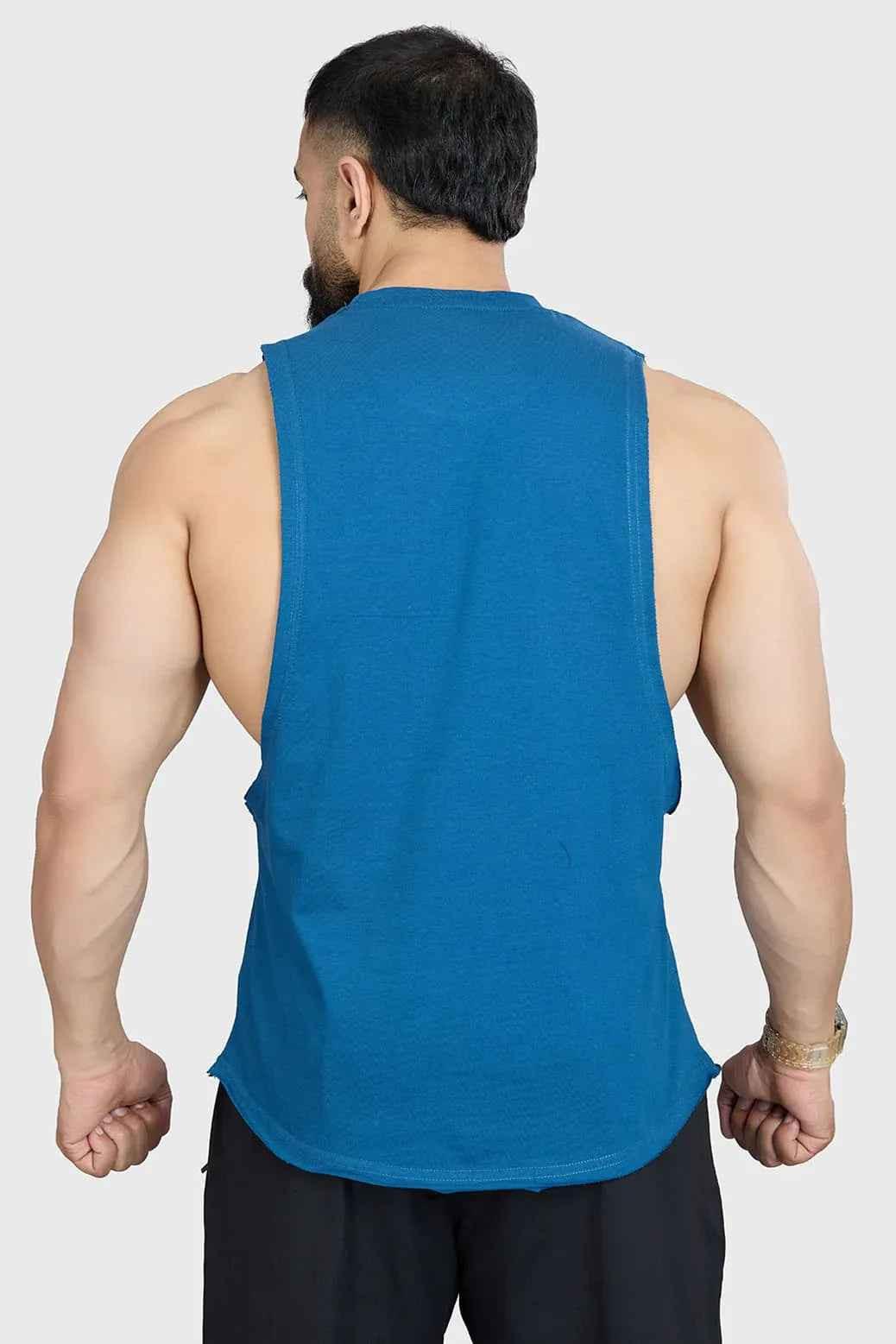 Fuaark Nz Magnitude Deep Arm Tank in teal, sleeveless tank top with deep armholes, casual and comfortable fit.
