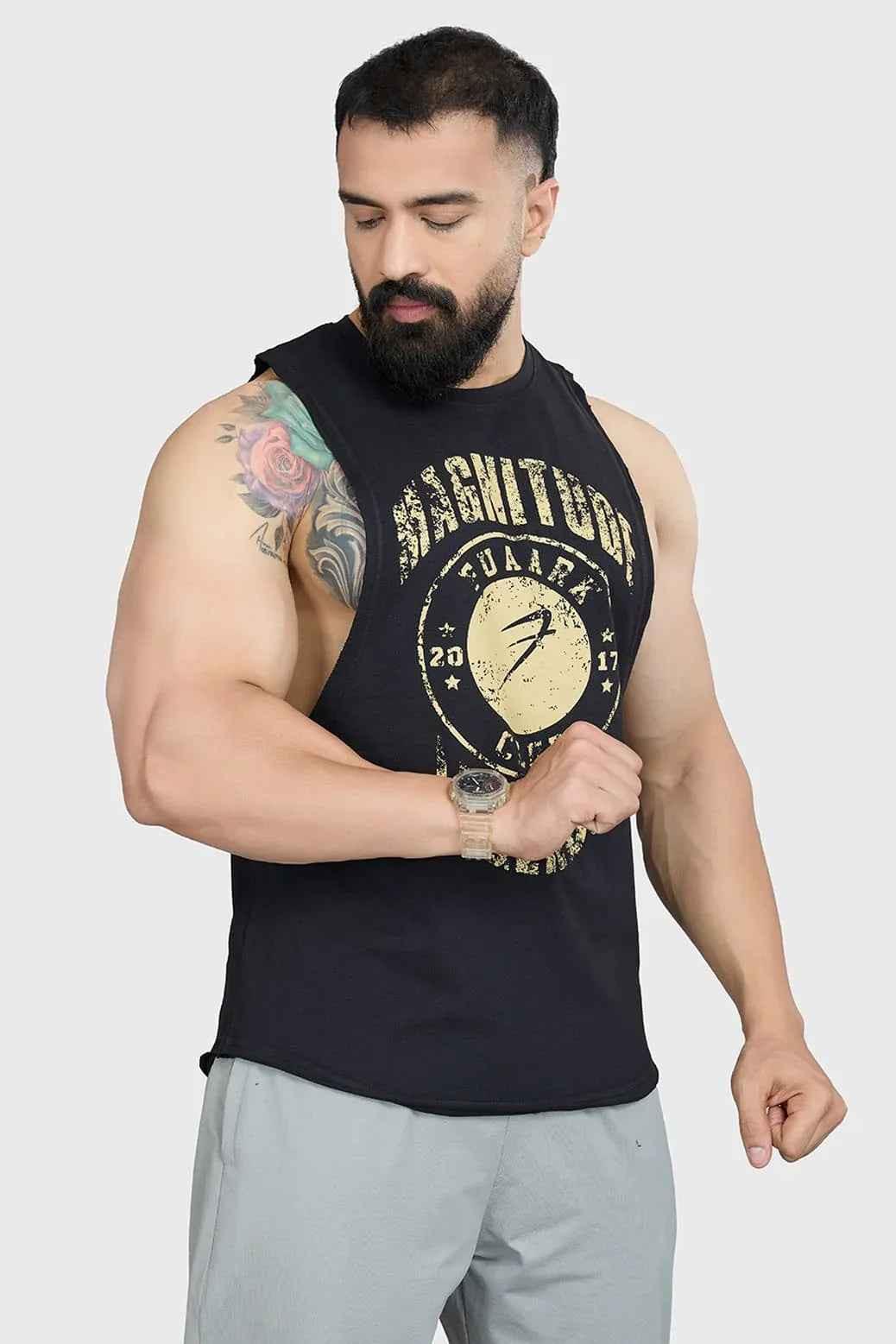 Men's deep arm tank top by Fuaark NZ, designed for athletic performance, sleeveless style with a fitted fit and breathable fabric.
