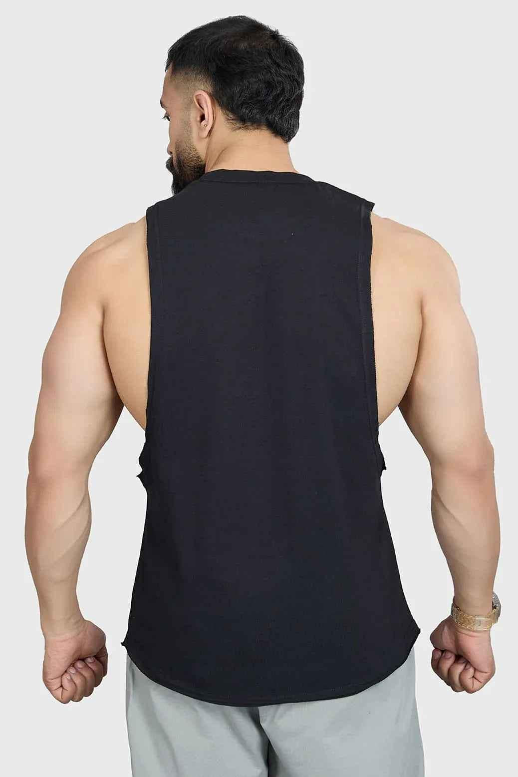 Men's deep arm tank top by Fuaark Nz, designed for athletic performance, featuring a sleeveless fit and breathable fabric.
