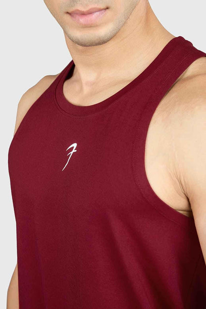 Deep red Fuaark Nz Pulse Running Tank top for women, lightweight athletic tank top with breathable fabric.