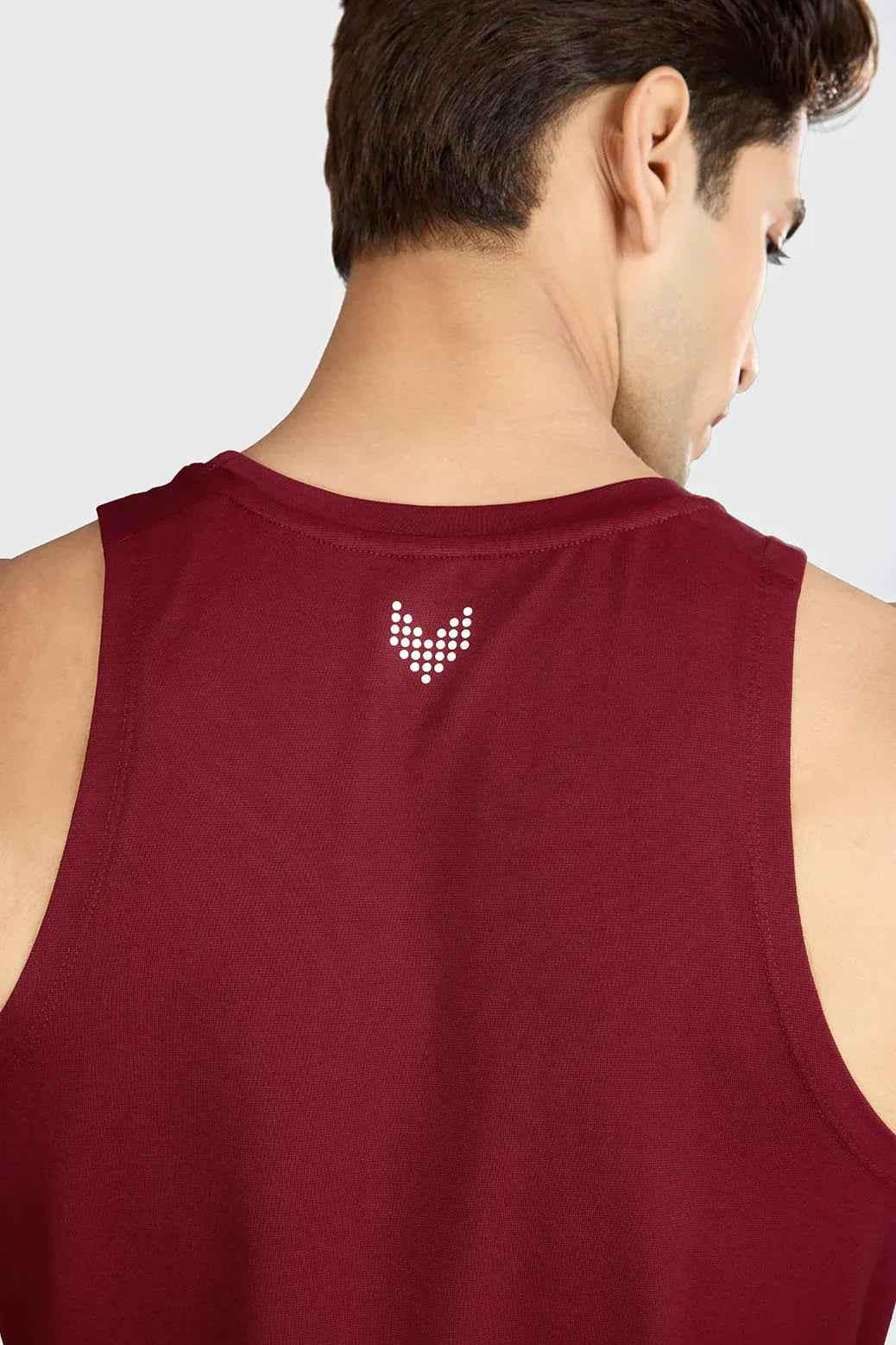 Deep red Pulse running tank top by Fuaark Nz, lightweight athletic tank with breathable fabric for active workouts.
