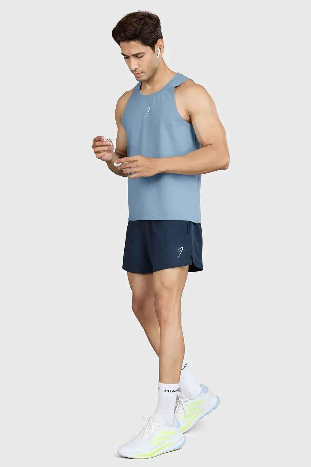 Light blue Pulse Running Tank top by Fuaark NZ, sleeveless athletic tank shirt with breathable fabric for active wear.