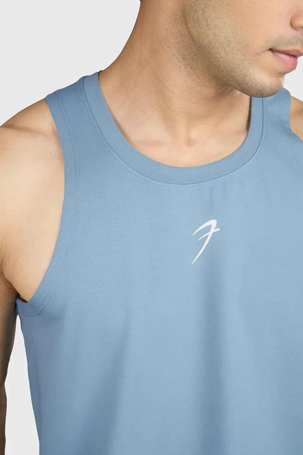 Light blue Pulse Running Tank top by Fuaark Nz, sleeveless athletic tank for running and workouts.