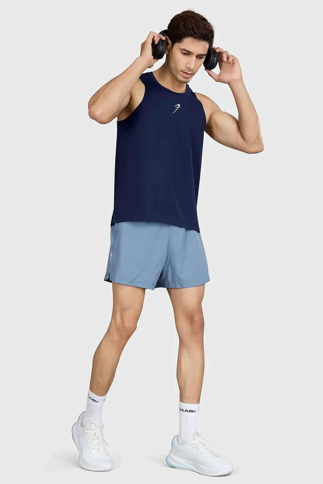 Navy Pulse Running Tank Top by Fuaark NZ featuring lightweight fabric and sleeveless design for active fitness and running.