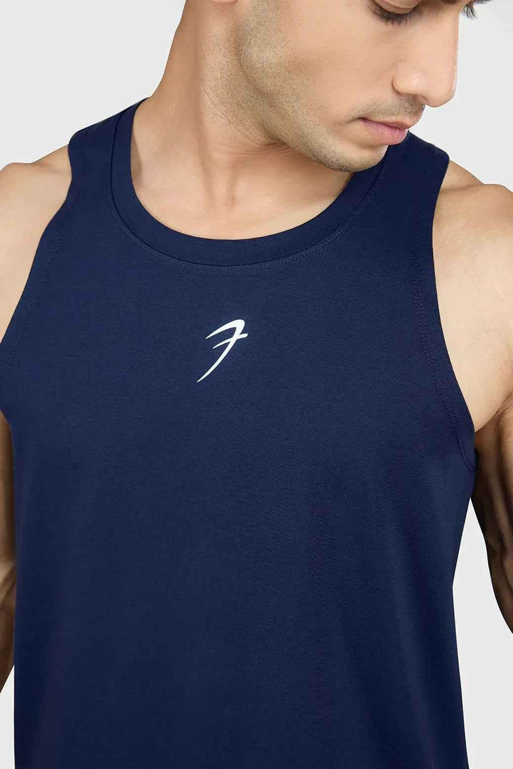 Navy Pulse Running Tank Top by Fuaark NZ, lightweight athletic sleeveless shirt for running and workouts.