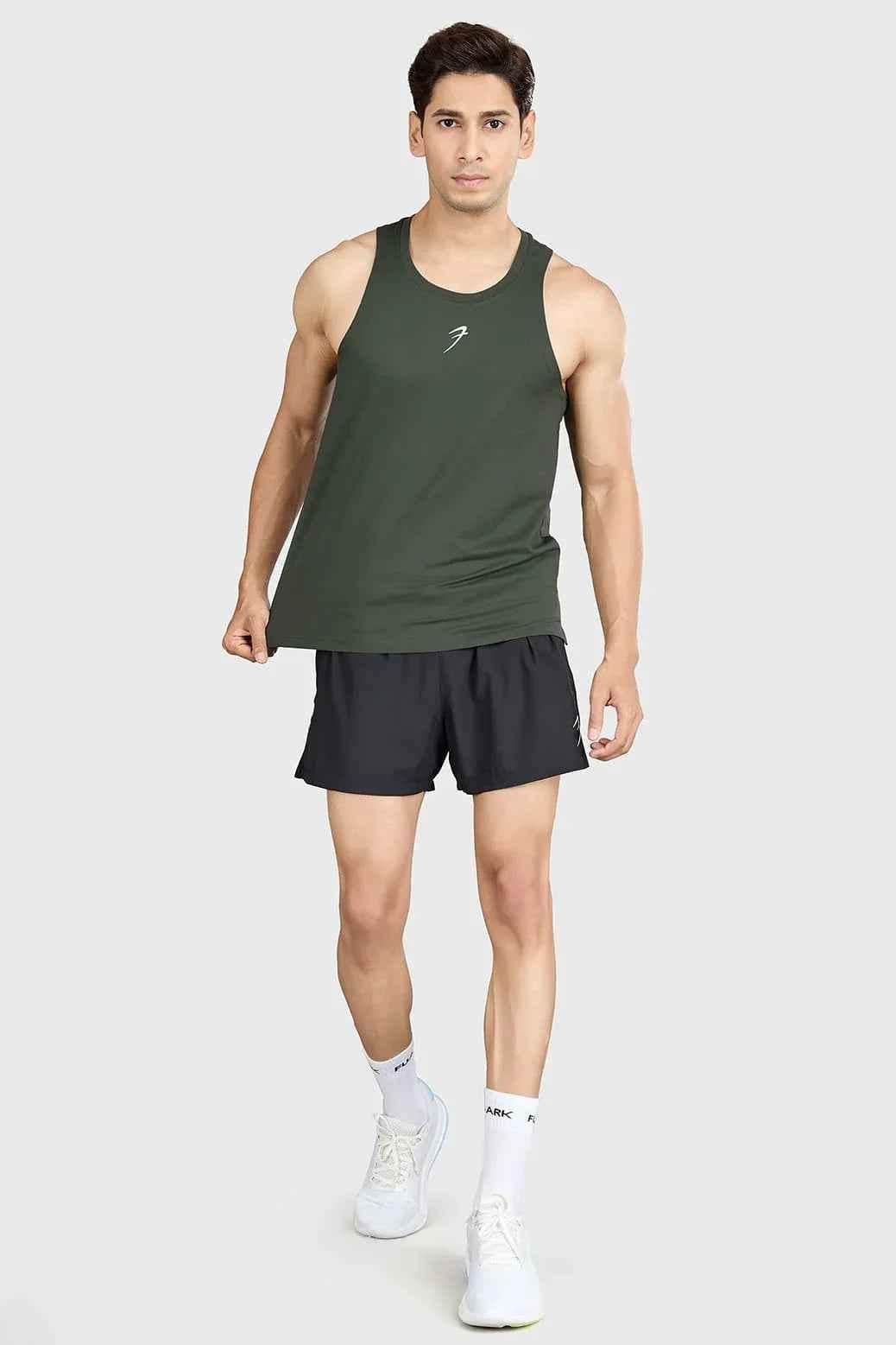 Olive green Pulse Running Tank top by Fuaark Nz, lightweight sleeveless athletic tank for running and workouts.