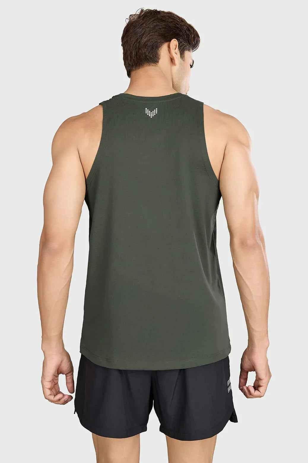 Olive green Pulse Running Tank top by Fuaark Nz, lightweight sleeveless athletic tank for running and active wear.