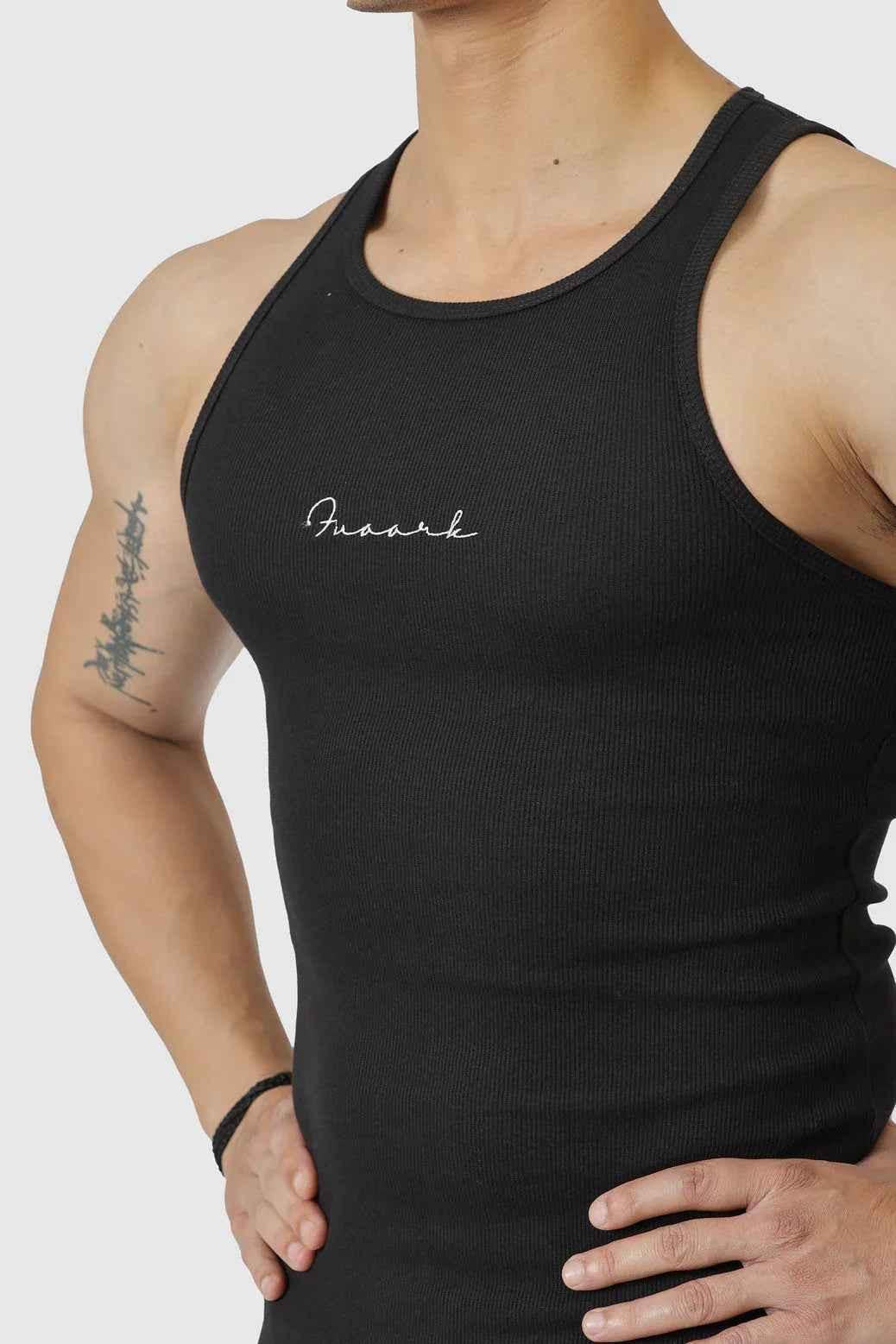 Black ribbed tank top from Fuaark Nz featuring a fitted design, sleeveless style, and casual look for comfortable everyday wear.