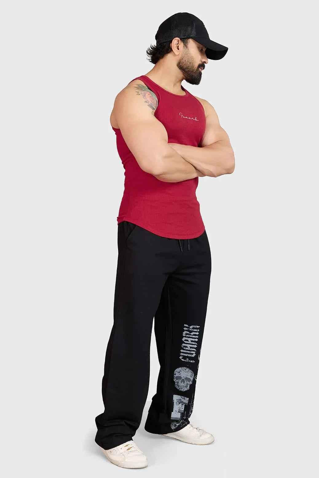 Red ribbed tank top from Fuaark Nz, stylish and comfortable casual wear, shown on a model.