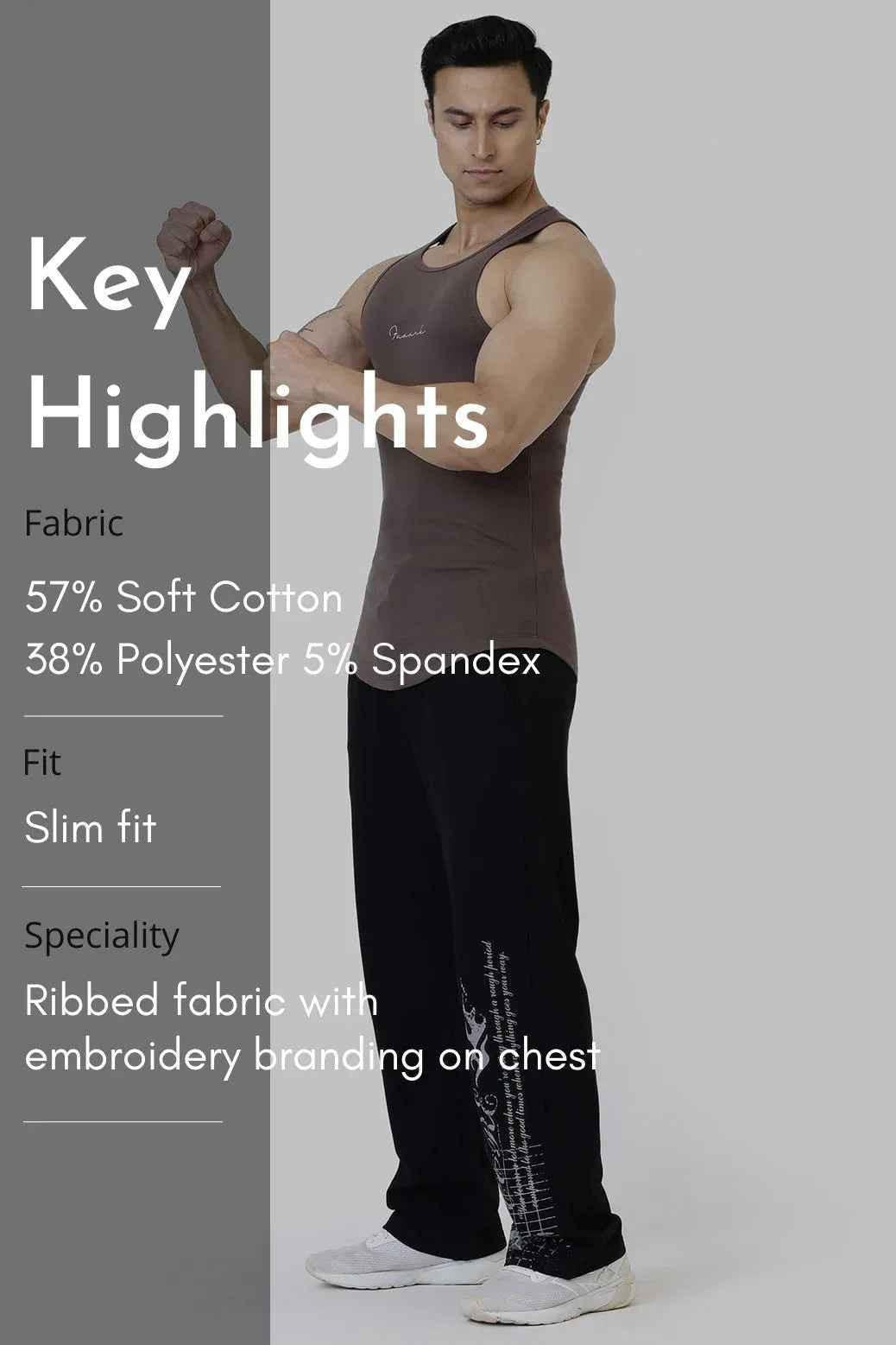 Brown ribbed tank top from Fuaark Nz, close-up view highlighting the fitted, textured fabric and sleeveless design.