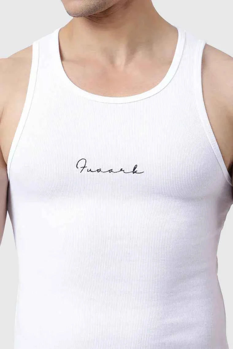White ribbed tank top from Fuaark Nz, a sleeveless tank top with a fitted, ribbed design for casual wear.
