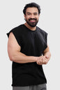 Black Shell Raw Capsleeves Tank Top by Fuaark NZ, featuring a fitted design and casual sleeveless style.