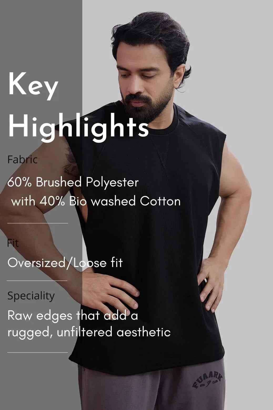 Black Shell Raw Capsleeves Tank Top by Fuaark Nz, casual sleeveless shirt with raw hem details displayed on a model.
