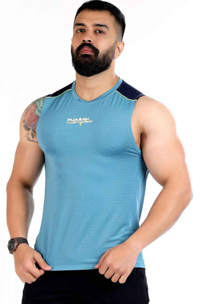 Sky blue Fuaark Nz tank top with lining, sleeveless design, casual style, ideal for summer or active wear.