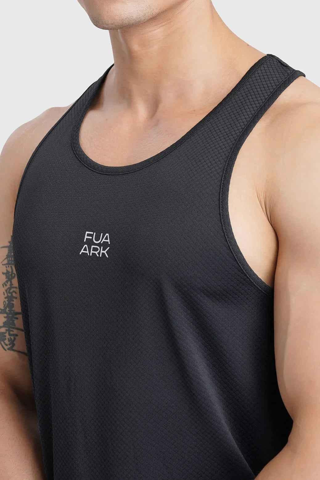 Fuaark Nz Sprint Black Running Tank Top, lightweight and breathable performance tank top for athletic activity.