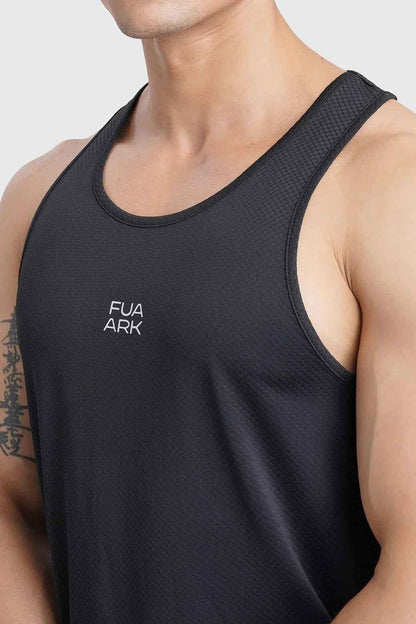 Fuaark Nz Sprint Black Running Tank Top, lightweight and breathable performance tank top for athletic activity.