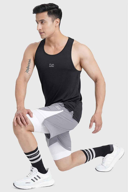 Fuaark Nz Sprint black running tank top, lightweight and breathable performance tank top for active wear, shown on a model.
