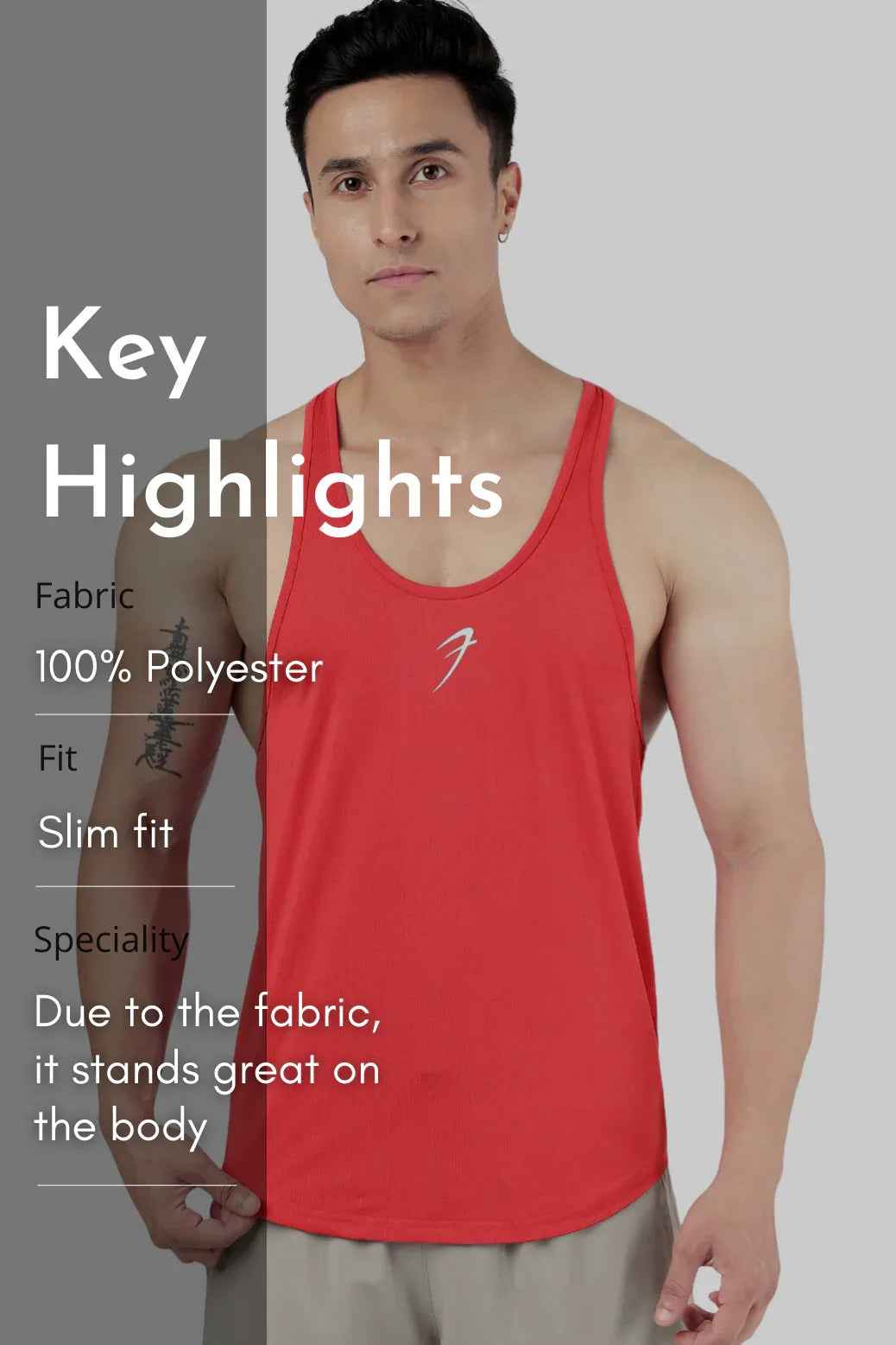 Red Surge Stringer tank top by Fuaark Nz, featuring a fitted design and sleeveless style, ideal for athletic or casual wear.