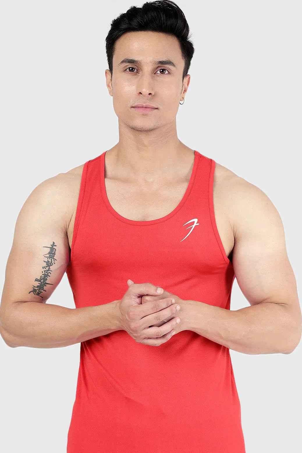 Red Surge Tank Top by Fuaark Nz, casual sleeveless men's tank with a fitted design and athletic style.