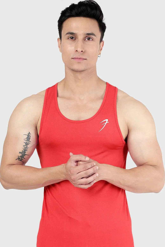 Red Surge Tank Top by Fuaark Nz, casual sleeveless men's tank with a fitted design and athletic style.