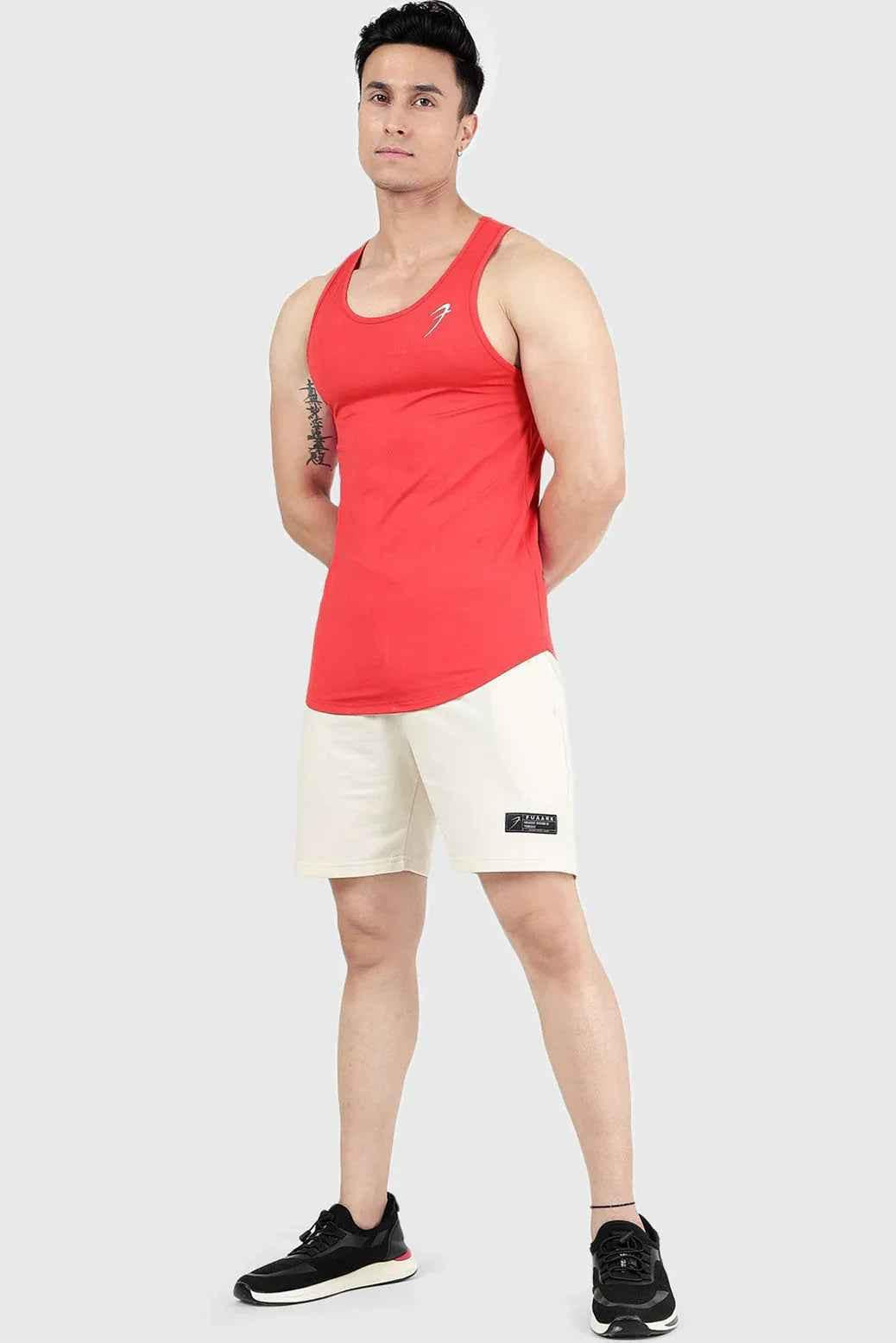 Red Surge Tank Top by Fuaark Nz, sleeveless athletic tank with a fitted design, perfect for activewear.