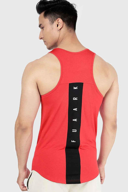 Red Surge Tank Top by Fuaark Nz, sleeveless athletic tank with a sporty fit, perfect for workouts and casual wear.