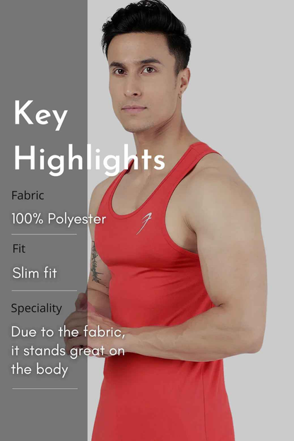 Red Surge Tank Top by Fuaark Nz, stylish sleeveless shirt showcasing a fitted design and bold color.