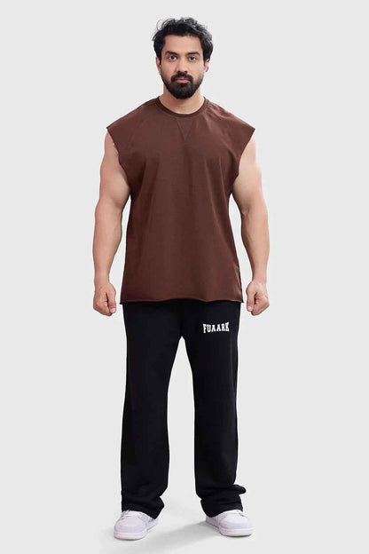 Brown capsleeve workout tank top by Fuaark Nz, shown on a mannequin, designed for active fitness and comfortable movement.