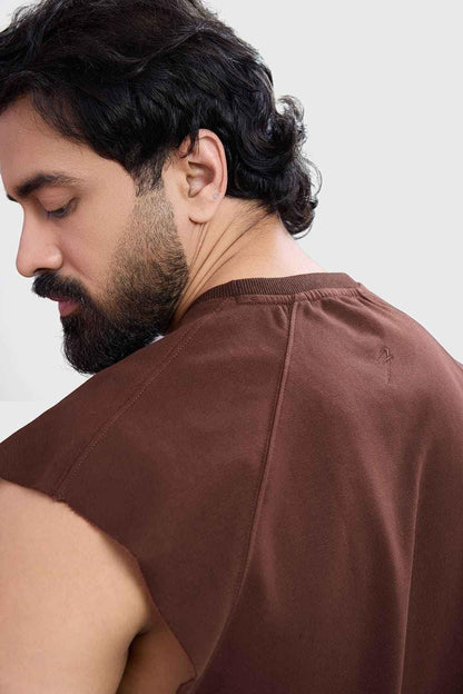 Brown capsleeve workout tank top by Fuaark NZ, designed for active wear and comfortable fit during exercise.