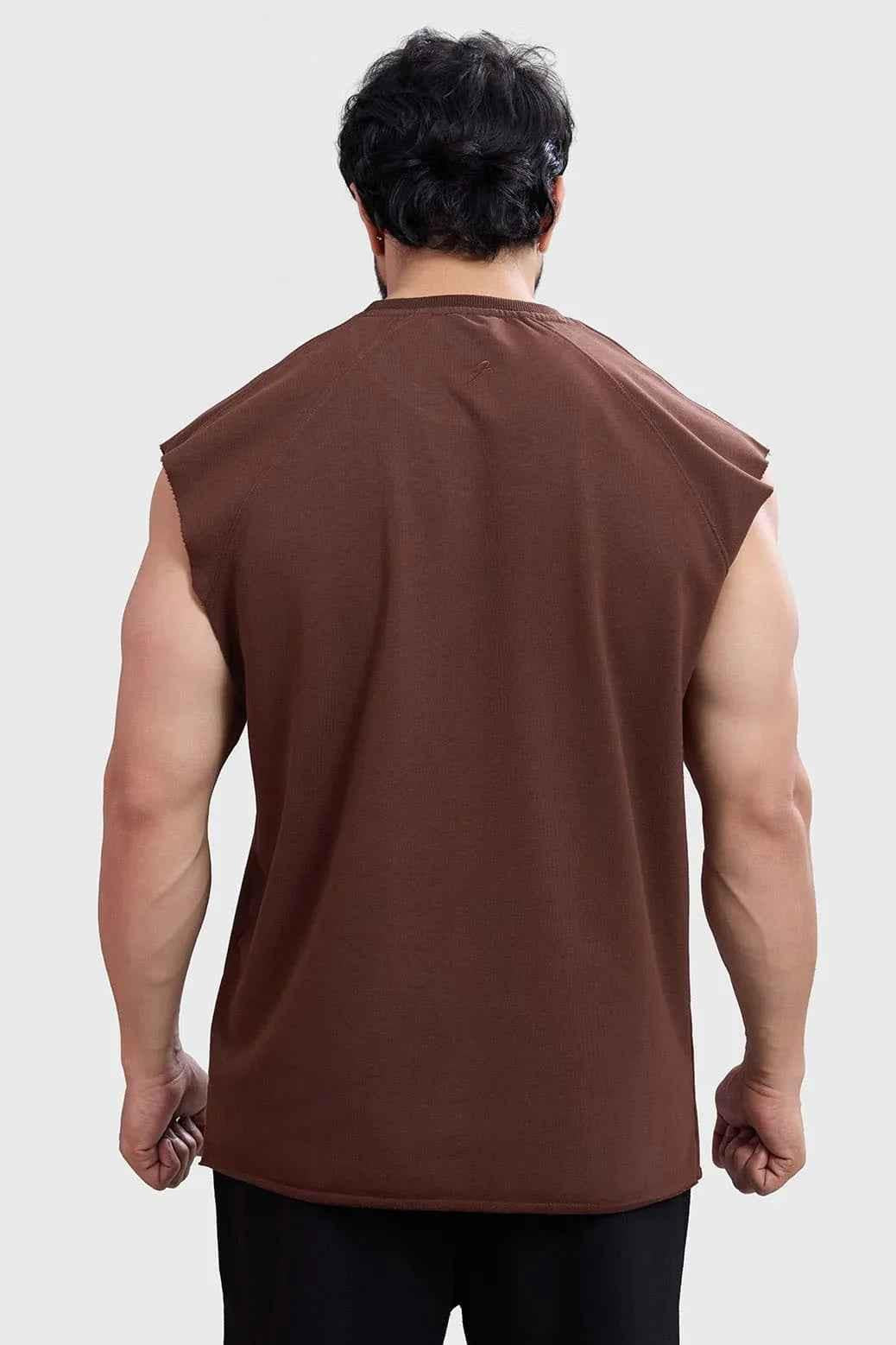 Brown capsleeve workout tank top from Fuaark Nz, designed for active fitness with a comfortable fit and stylish look.