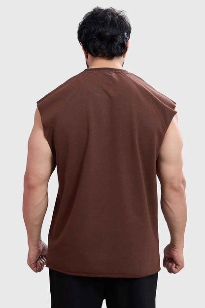 Brown capsleeve workout tank top from Fuaark Nz, designed for active fitness with a comfortable fit and stylish look.