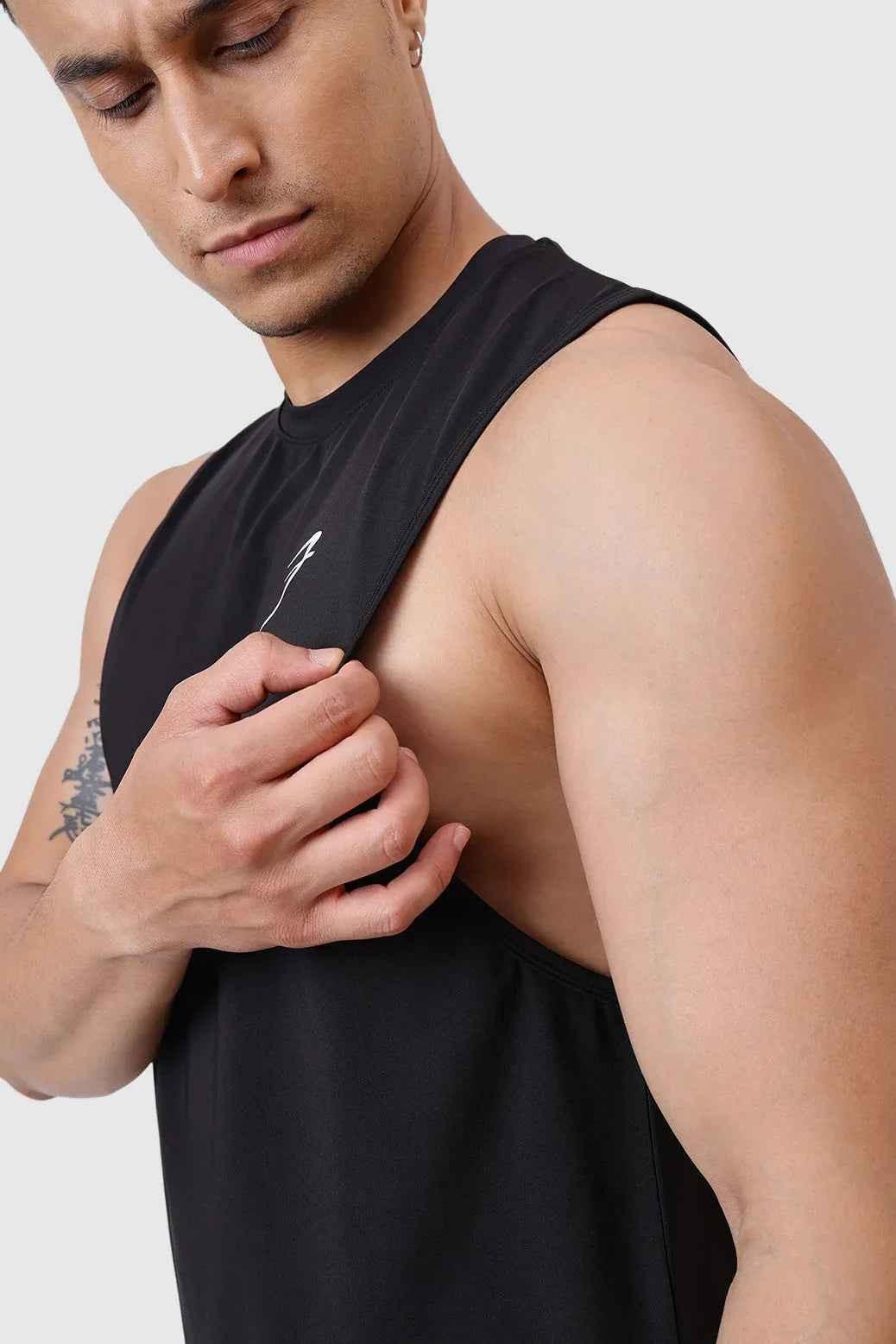 Black Urban Deep Arm Tank Top by Fuaark NZ, stylish and comfortable sleeveless tank top for casual wear.