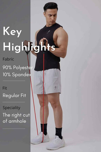 Black Urban Deep Arm Tank Top by Fuaark Nz, stylish and comfortable sleeveless shirt for casual wear.